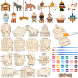 Cinnvoice 60 Pcs Wood Christmas Crafts for Adults DIY Paint Xmas Ornaments Blank Unfinished Wooden Cutouts Shapes Slices Hanging Embellishment for Christmas Tree Holiday Party Decor(Jesus Nativity) Cinnvoice
