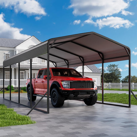Lyromix 12x20 FT Outdoor Metal Carport, Heavy Duty Carport with Galvanized Steel Roof and 4 Support Feet, Extra Large Car Port Garage Shelter for Car, Boat and Tractor Lyromix