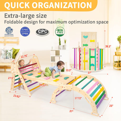 RMOKA Indoor Climbing Toys for Toddlers 1-3, 7in1 Extra Large Pikler Triangle Set, Foldable Wooden Montessori Climbing Set with Arch, Ramp & Ladder Baby Indoor Playground Jungle Gyms for Toddlers RMOKA