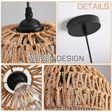 AyshwillDec Hemp Rope Woven Pendant Light Woven Light Fixture Boho Chandelier Light Fixture Wicker Pendant Light Rattan Light Pendant Dome Wicker Chandelier for Dining Room Kitchen Island(Bulb Incl.) AyshwillDec