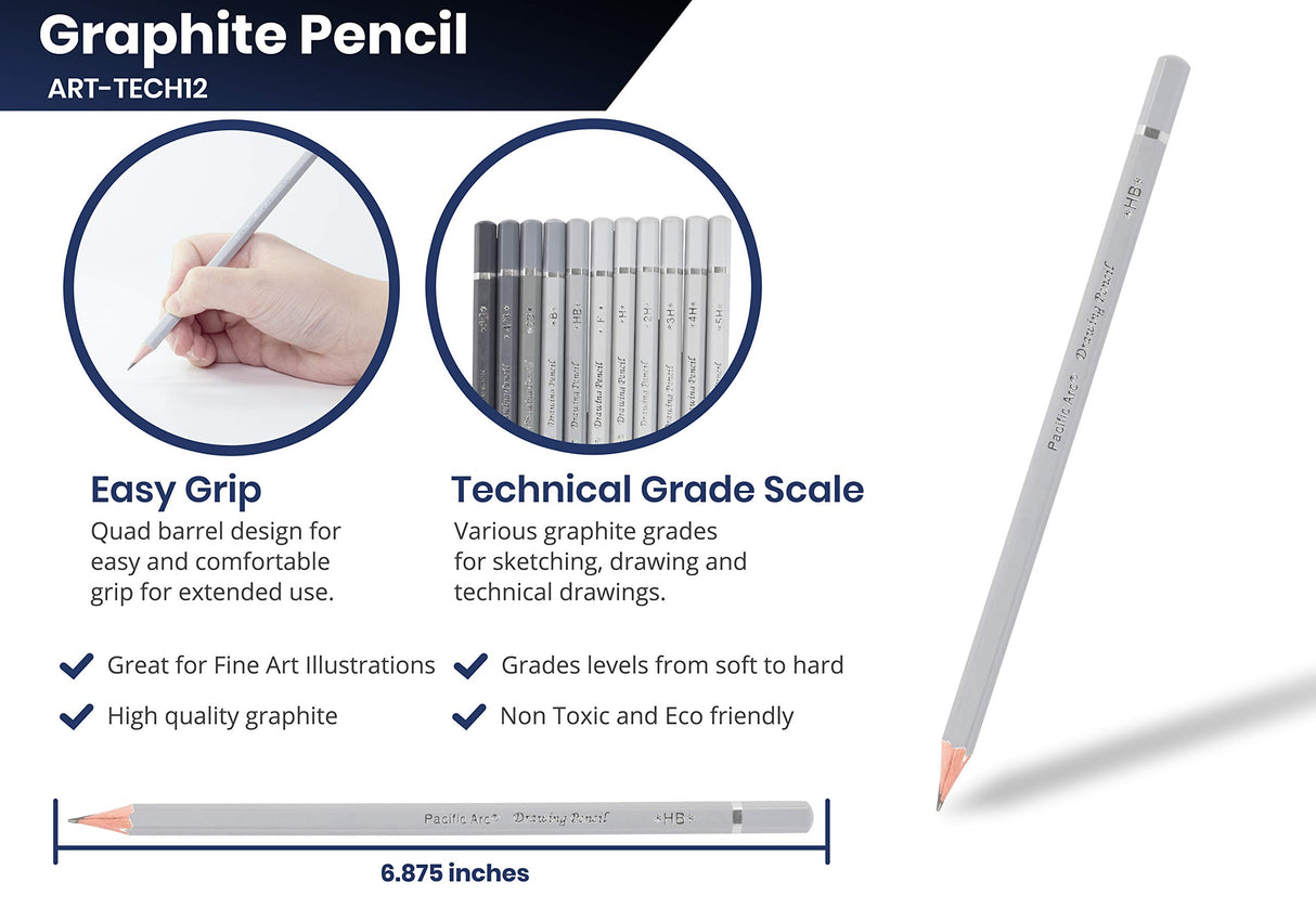 Pacific Arc Premium Graphite Drawing Pencils for Artists, Soft Pack - Professional Pencils for Drawing, Drafting, Sketching and Shading 12 Pk. - Great Non Toxic Art Supplies Set for Adults and Kids Pacific Arc