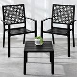Best Choice Products 3-Piece Outdoor Bistro Set, Stackable Modern Steel Furniture for Porch, Garden w/ 2 Chairs, Table, Geometric Decor - Black Best Choice Products