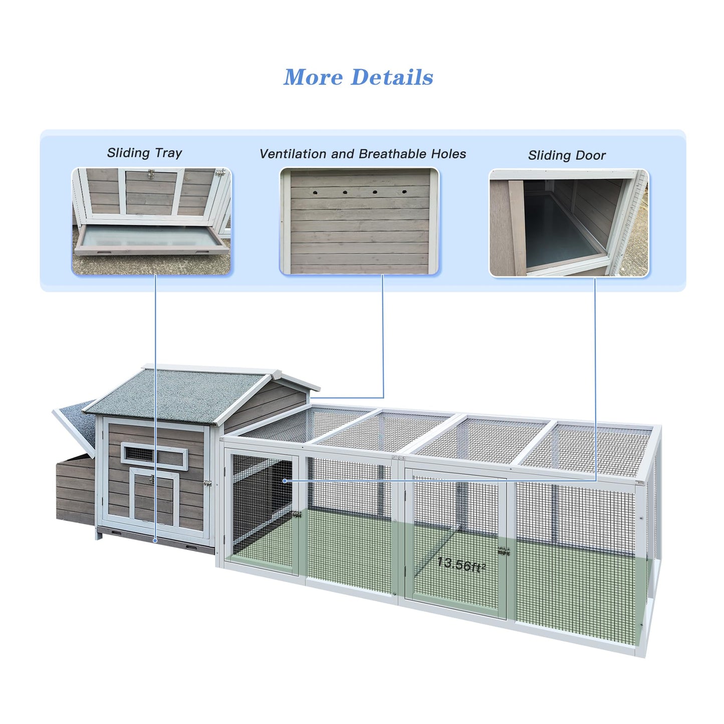 ZMAD Large Chicken Coop Outdoor,Chicken Coop 6-8 Chickens,Chicken Nesting Box, Pull Out Trays and Anti-Slip Asphalt Ramp (Gray, 118)