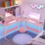HKLGorg L Shaped Desk Gaming Desk, 50.4’’ Computer Desk, Gaming Table with Monitor Stand Corner Desk with MDF Board Surface, Home Office Desk for Girl Women Gift for Gaming Working Study, Pink HKLGorg