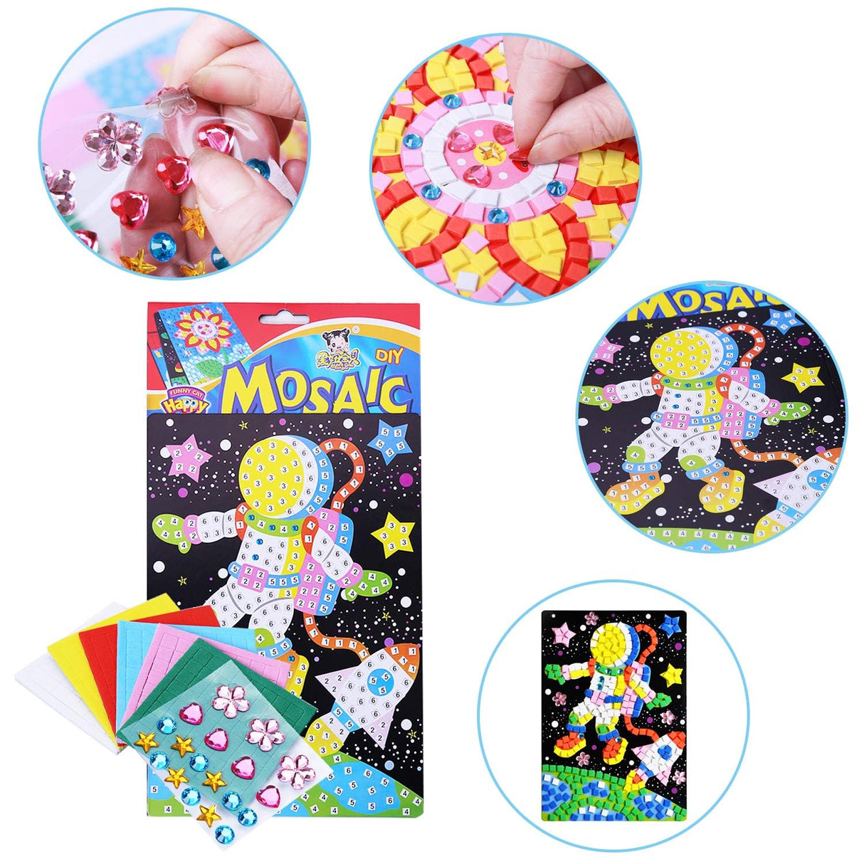 CCINEE Mosaic Sticker DIY Handmade Art Crafts Kits Christmas New Year Gifts for Kids Elephant Parrot Astronaut Dinosaurs 8 Packs CCINEE