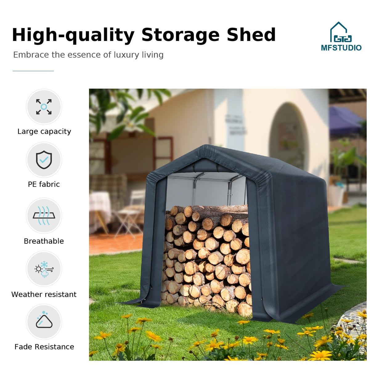 MFSTUDIO Outdoor Storage Sheds 6x10 ft, Portable Carport Shelter Garages Heavy Duty Canopy with Rolled up Zipper Doors, Outside Utility Shed Garage Tent for Motorcycle, Bicycles and Camping Tools MFSTUDIO