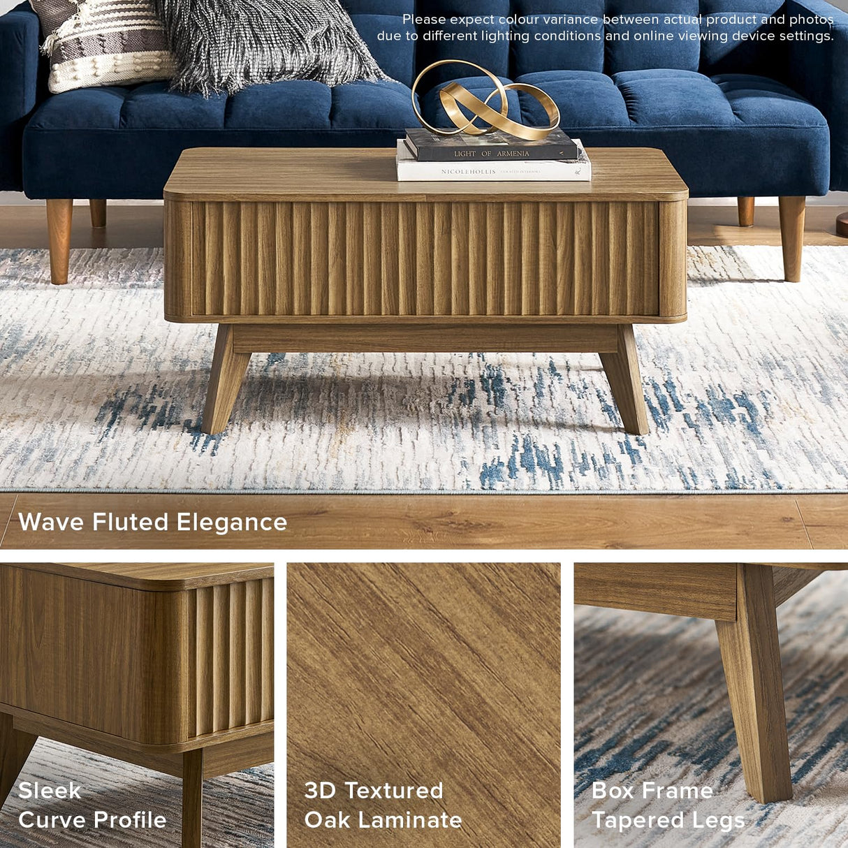 mopio Brooklyn Coffee Table, Lift Top Coffee Tables for Living Room, Mid Century, Modern Farmhouse Center Table with Lifting Top & Hidden Storage, Fluted Panel, Rising Pull Up Dining Table (Walnut) mopio