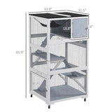 PawHut Catio, Outdoor Cat Enclosure House, Wooden Feral Cat Shelter on Wheels, Cat Cage with Hammock, Platforms Ramps, and Weather Protection Asphalt Roof, 34", Gray PawHut