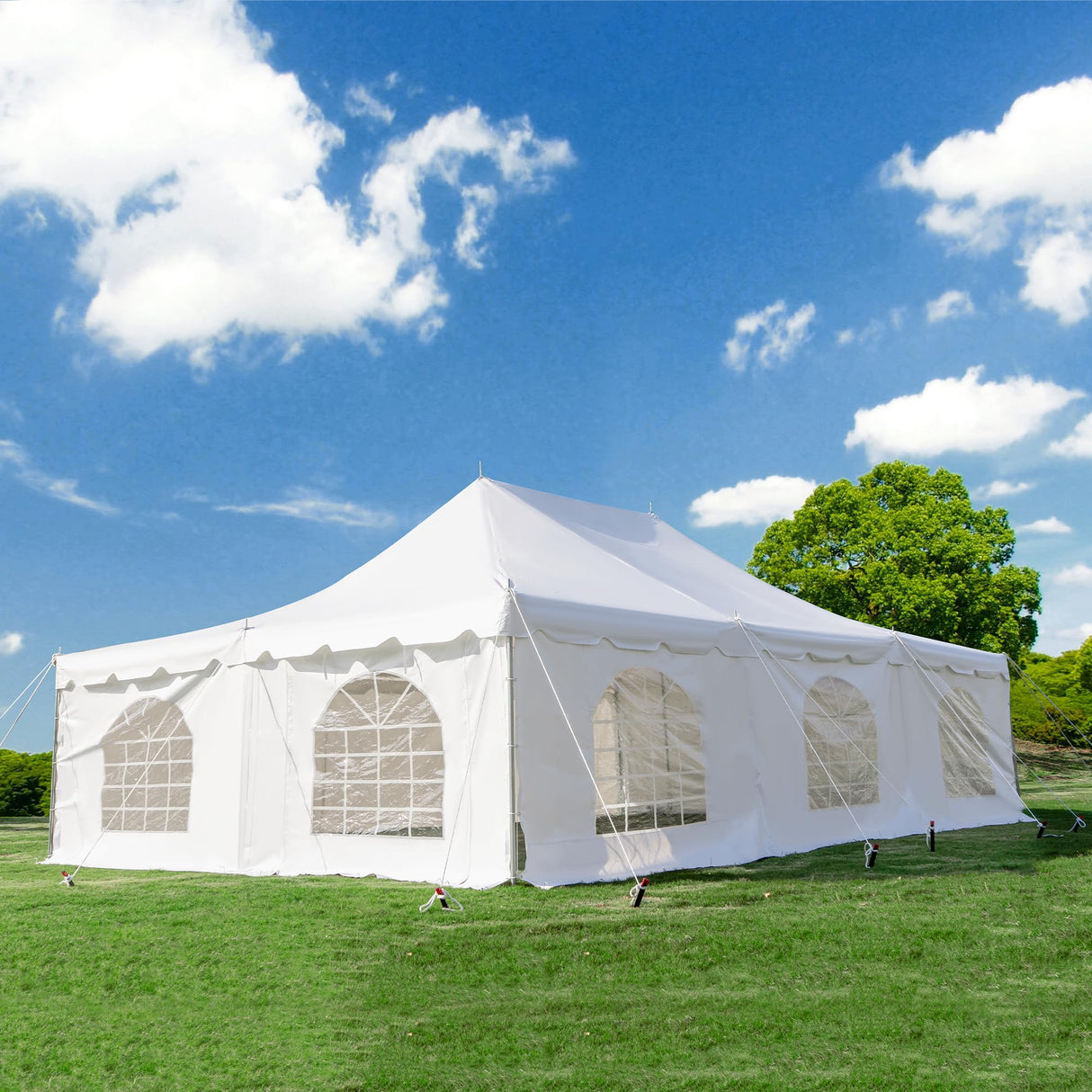 EROMMY 20x30ft Pole Party Tent with Sidewalls, 2 Doors, Carry Bags, Heavy Duty PVC Fire Retardant Outdoor Canopy for 120 People, Ideal for Parties, Events, Weddings, Large White Tent EROMMY