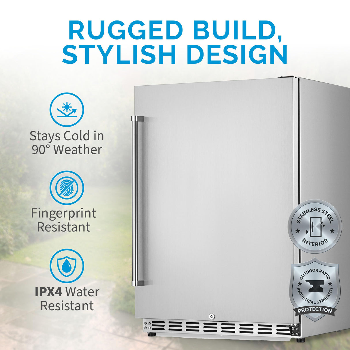 NewAir 24" Outdoor Beverage Refrigerator | 5.3 Cubic Feet Storage| Weatherproof Stainless Steel Fridge | Built-In or Freestanding Outdoor Patio Fridge For Beer, Wine, Food NCR053SS00 NewAir