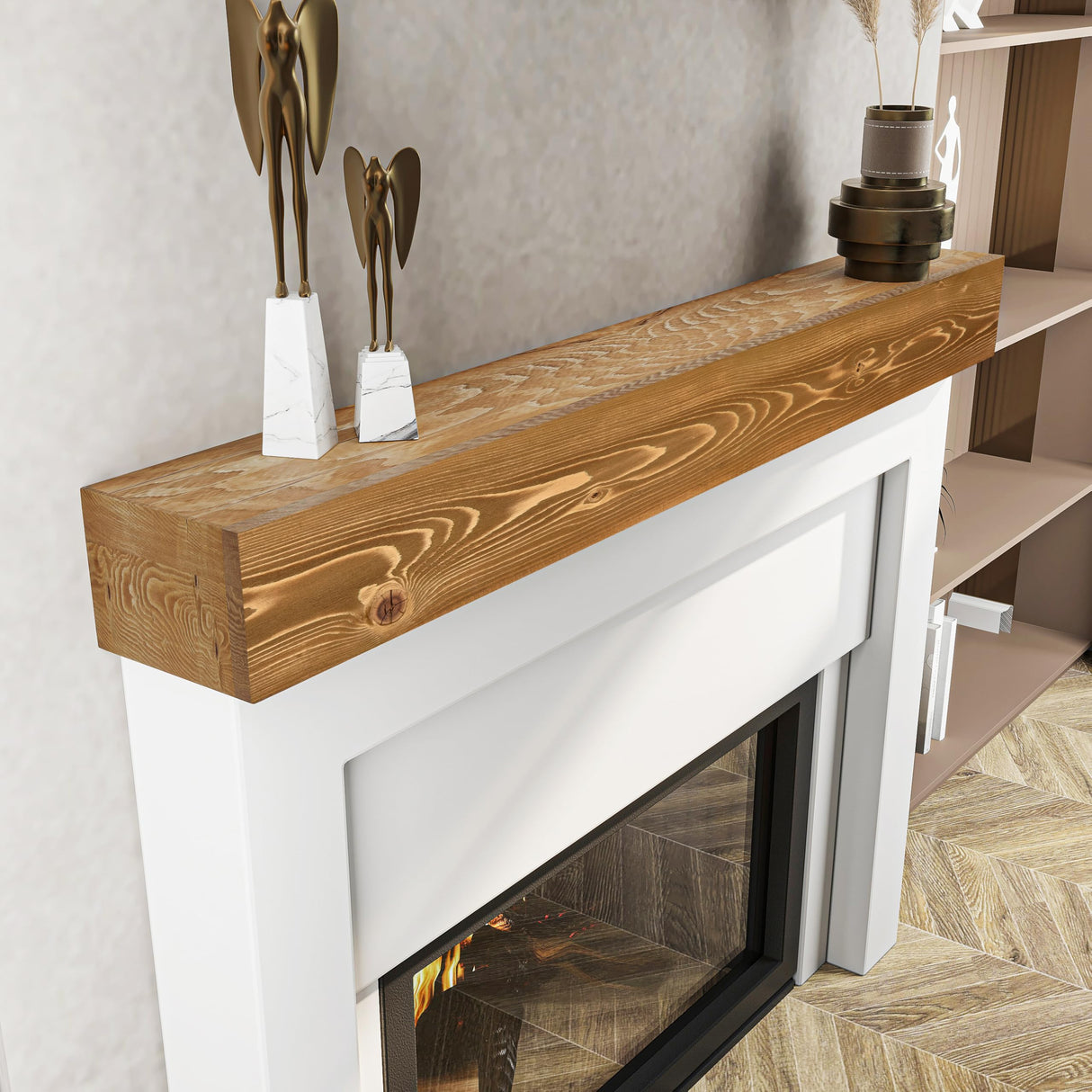 BoscoMondo Fireplace Mantel, Handcrafted Rustic from Solid Pine, Wall-Mounted Floating Farmhouse Shelf - 8x6x48 Oak BoscoMondo