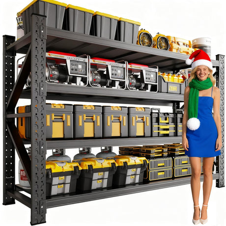 LBVSKK 7000LBS Heavy Duty Garage Shelving Units,70''W Garage Storage Shelves,Large Metal Shelf,4 Tier Adjustable Storage Rack | Industrial Shelving for Warehouse,Basement,Workshop,Shed,Black LBVSKK