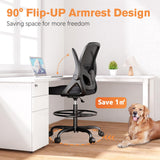 ORRSAKER Tall Drafting Chair with Lumbar Support and Footrest Ring, Supportive Tall Extended Height Ergonomic Desk Chair for Home Work, Breathable Tall Mesh Office Chair with Flip up Arms(Black) ORRSAKER