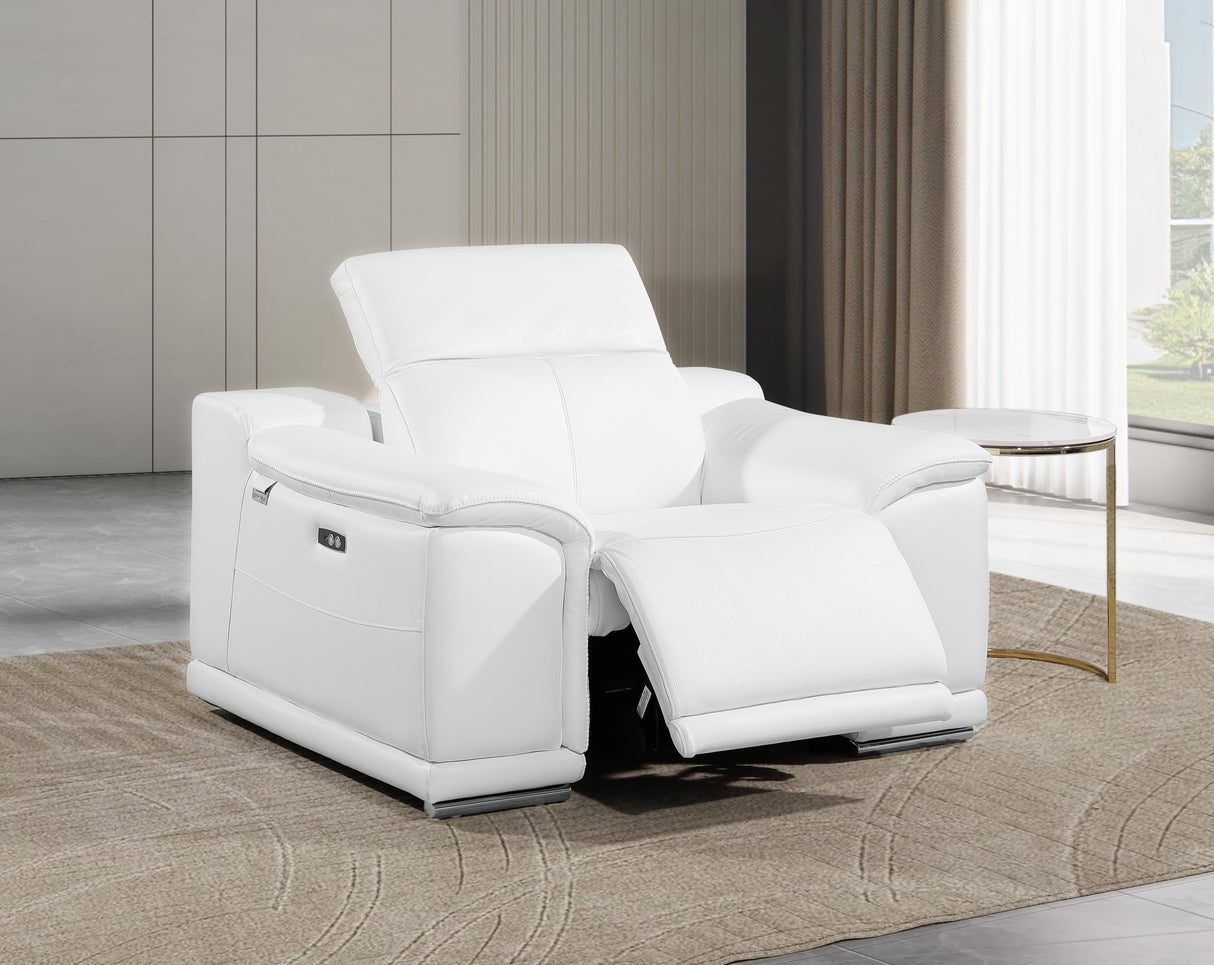 Blackjack Furniture Venice Top Grain Italian Leather Power Recliner Chair with Adjustable Headrest Modern Luxury Seating for Living Room Lounge, White Blackjack Furniture