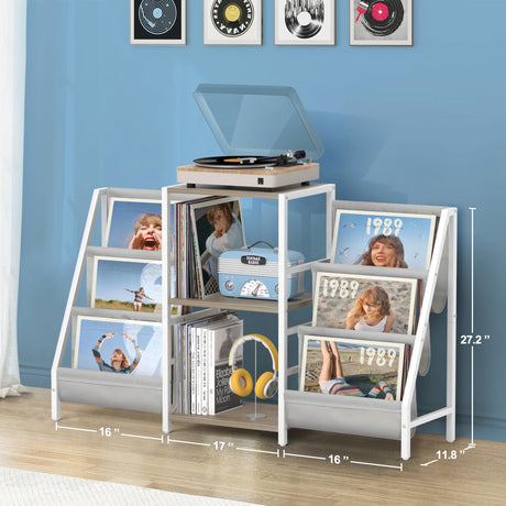 Record Player Stand with Vinyl Storage, Record Player Table with Record Storage 200 Albums, Turntable Stand with Record Holder Vinyl Display Shelf, Record Cabinet Media Stereo Tewinko