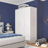 Homsee White Wardrobe Armoire Wooden Closet with 3 Doors, 5 Storage Compartments, 2 Hanging Rods & Decorative Handles for Bedroom Homsee