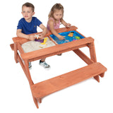 Svan 3 in 1 Indoor/Outdoor Picnic Table- Kids Sand & Water Activity Set w Removable Top & Dual Drains for Easy Cleaning (43 X 35 X 19 in)- Safe & Fun Sandbox Play- Wooden Playbox Boys Girls Xmas Gift Svan