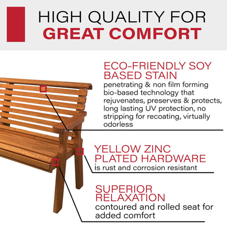Amish Casual Heavy Duty 4 Foot Roll Back Outdoor Bench in Cedar Stain - Amish Made in The USA from Treated Pine for Outdoor Durability, 700 Lb Weight Capacity Amish Casual