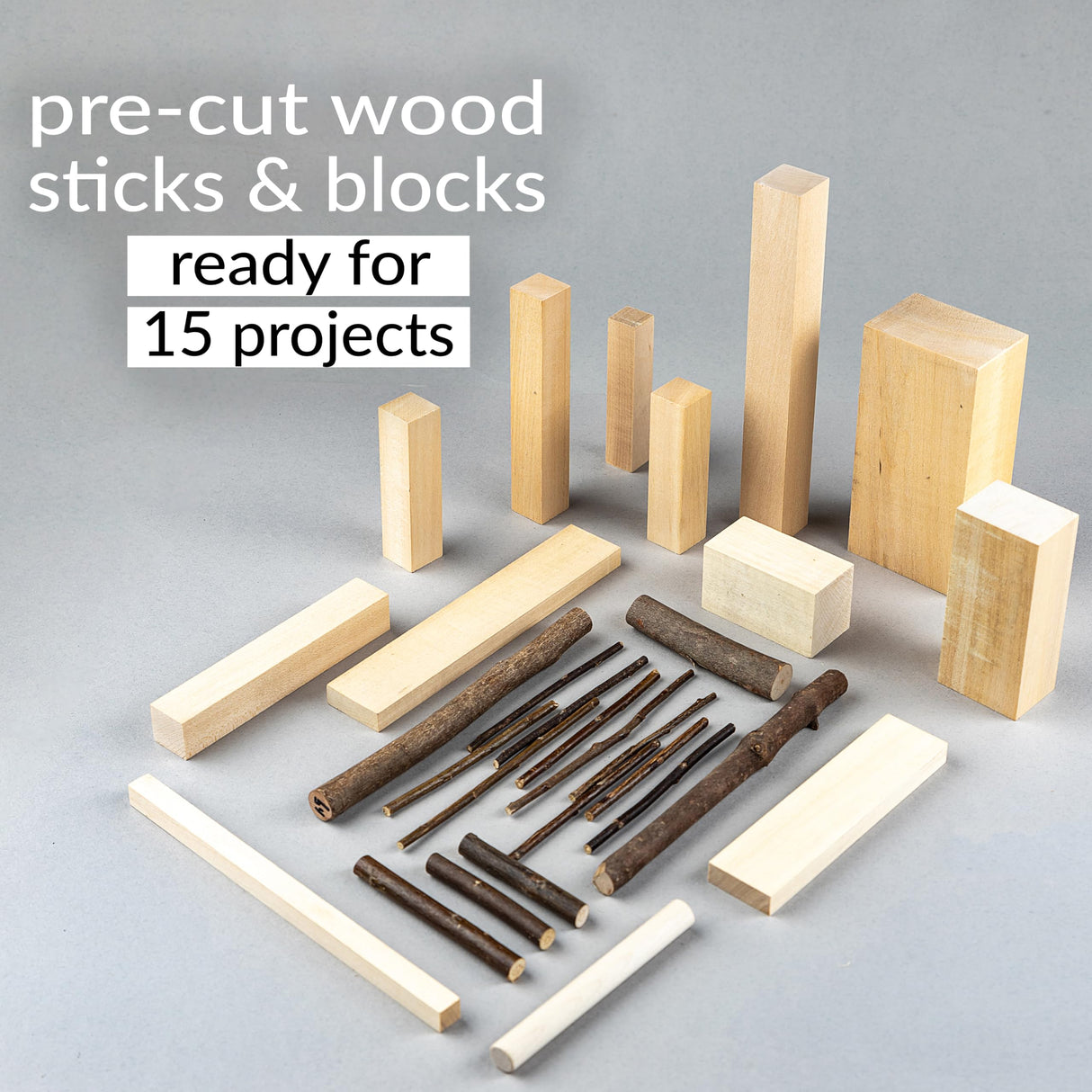 Hutsuls K.37 Wood Carving Kit for Beginners - Pre-Sized Basswood Carving Blocks & Sticks for 15 Projects, All-in-One Wood Whittling Kit for Beginners, Includes Wood Whittling Book for Beginners Kids Hutsuls