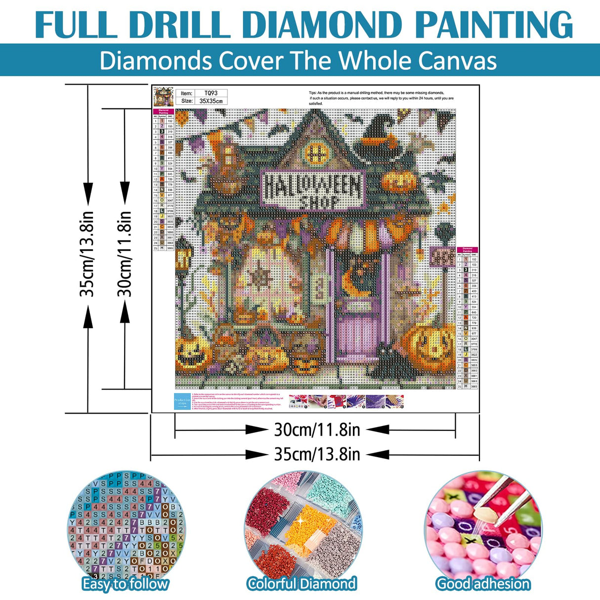 Halloween Pumpkin Bat Shop Diamond Art Kits for Adults, 5D Diamond Painting Kits for Adults Beginners, DIY Full Round Drill Diamond Dot Painting Gem Art Kits for Adult, Home Wall Decor 13.8x13.8 Inch VCLKDIY