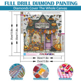 Halloween Pumpkin Bat Shop Diamond Art Kits for Adults, 5D Diamond Painting Kits for Adults Beginners, DIY Full Round Drill Diamond Dot Painting Gem Art Kits for Adult, Home Wall Decor 13.8x13.8 Inch VCLKDIY