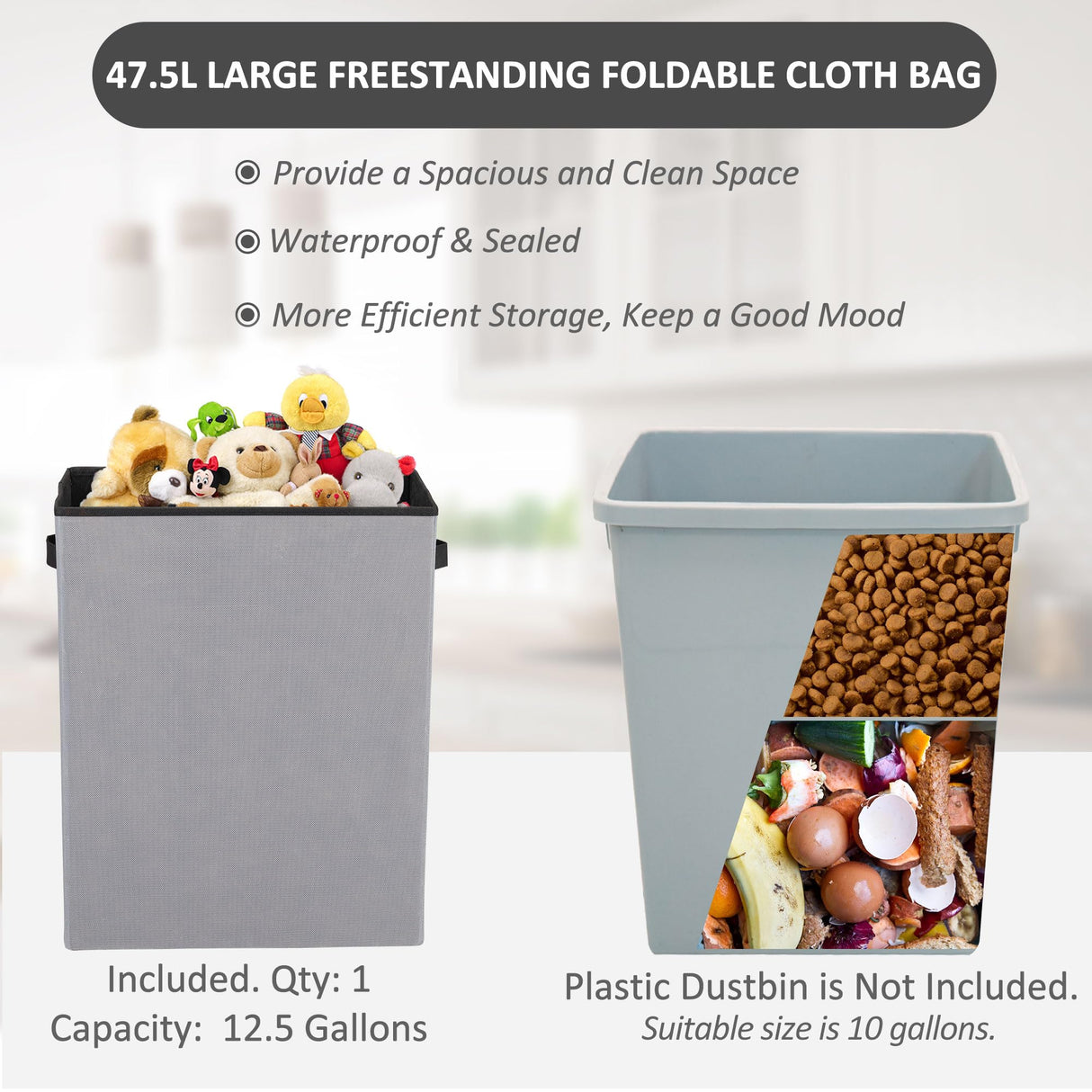 Spurgehom Double Door Trash Cabinet Kitchen Waste Bins,Tilt Out Laundry Hamper Cabinet with Hideaway Drawer Storage Bag, 10 Gallon Pet Proof Trash Can for Living Room,White Spurgehom