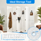 Grungis 6 Panel Room Divider with Pegboard Display 5.6FT Wood PegBoard Room Dividers, Folding Privacy Screens Portable Freestanding Partition Wall Divider for Art Shows & Room Separation, White Grungis