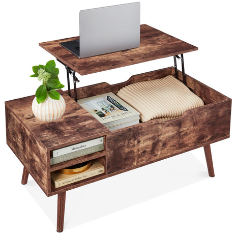Best Choice Products Lift Top Coffee Table, Wooden Mid-Century Modern Multifunctional Accent Table for Living Room w/Hidden Storage, 2 Cubbies, Removable Shelf - Brown Best Choice Products