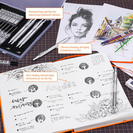 Nicpro 22PCS Metal Mechanical Pencil Set in Case, Art Drafting Pencil 0.5, 0.7, 0.9 mm & 2 PCS 2mm Mechanical Drawing Pencils with 396PCS Leads (4B 2B HB 2H Colored) for Drawing Writing Sketching Nicpro