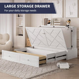 ijuicy Murphy Bed Queen with Foam Mattress, Convenient Murphy Bed Cabinet with Charging Station & Storage Board, Bed That Folds into Cabinet with Large Storage Drawer for Bedroom,Guest Room(White) ijuicy