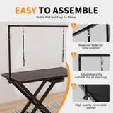 Professional Electric Dog Grooming Table - Heavy Duty, Height Adjustable Pet Grooming Table w/Leveling Wheels, Dog Grooming Arm, Anti Slip Tabletop & Tool Organizer/Dog Grooming Station (50", BLACK) LEHUOCW