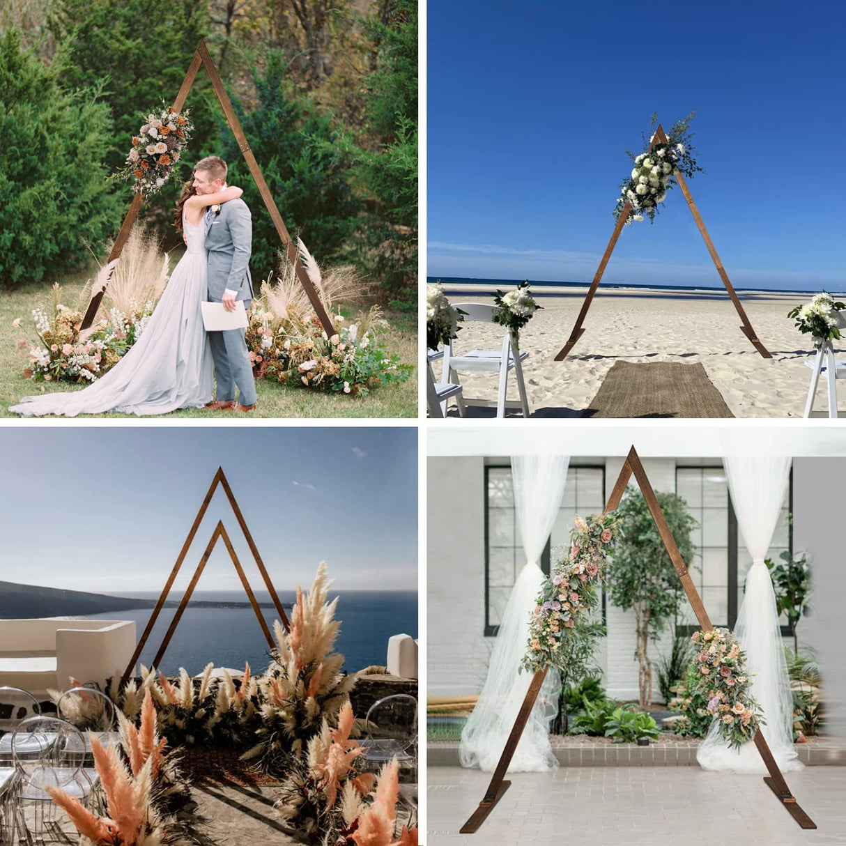 Wooden Wedding Arch 8.2FT, Triangle Wedding Arch, Wedding Arches for Ceremony, Natural Wood Wedding Backdrop Stand for Garden Wedding Parties, Wooden Arch Decor Rustic Wedding Arch Decorations Yaseingoo