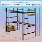 HOMCOM Metal Loft Bed Twin Size with L-Shaped Desk, LED Lights, Charging Station, for Teens Adults, Twin Loft Bed Frame with Fabric Drawers, Guardrail, Ladder, Noise Free, No Box Spring Needed, Black HOMCOM