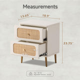 LONYKE Wicker Rattan Nightstand Set of 2, 2-Drawer End Table White Finish Side Table for Small Spaces, Modern Farmhouse Wooden Bedside Table, Boho Mid-Century Coastal Storage Cabinet LONYKE