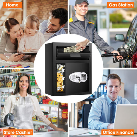 2.8 Cuft Depository Safe with Drop Slot, Anti-Theft Cash Drop Safe with Digital Keypad, Heavy Duty Money Drop Box with LED Display, Drop Safe for Business Mail Church Thmosz