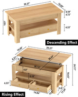 44" Lift Top Coffee Table with Hidden Storage Compartment & 2 Drawers, Spacious Convertible Table, Effortless Hydraulic Lift Top, Modern Rustic Design for Living Room & Home Office, Natural Oak Jpiziso