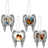 Framendino, 4 Pack Silver Angel Wing Pendant Love Heart Personalized Car Hanging Ornament with Sublimation Blank Heat Transfer Photo for Home Window Framendino