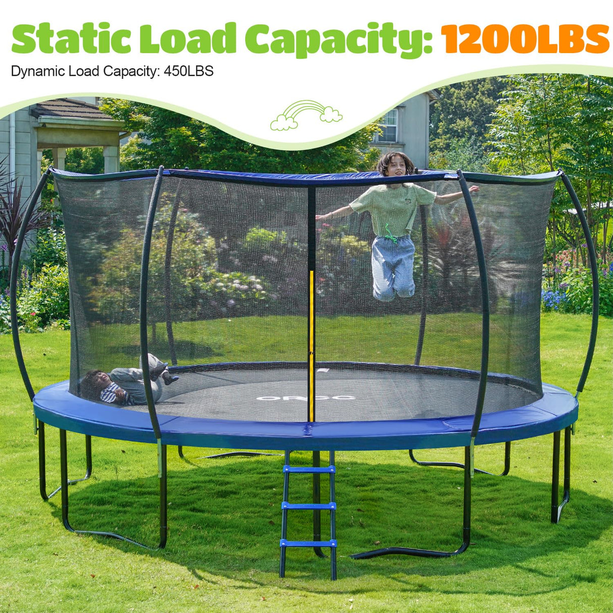 ORCC 1200LBS Weight Capacity Trampoline 16 15 14 12 10 8FT Without Basketball Hoop Water Sprinkler Spiral Ground Stakes Outdoor Yard Trampolines for Kids Adults ORCC