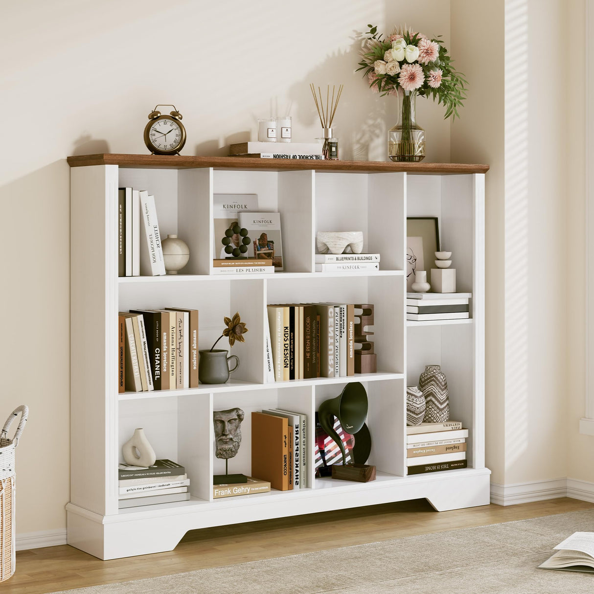 AesthLife 10 Cube Storage Bookcase, Modern 3-Tier Wooden Storage Organizer Open Bookshelf with Base for Living Room, Bedroom, Home Office AesthLife