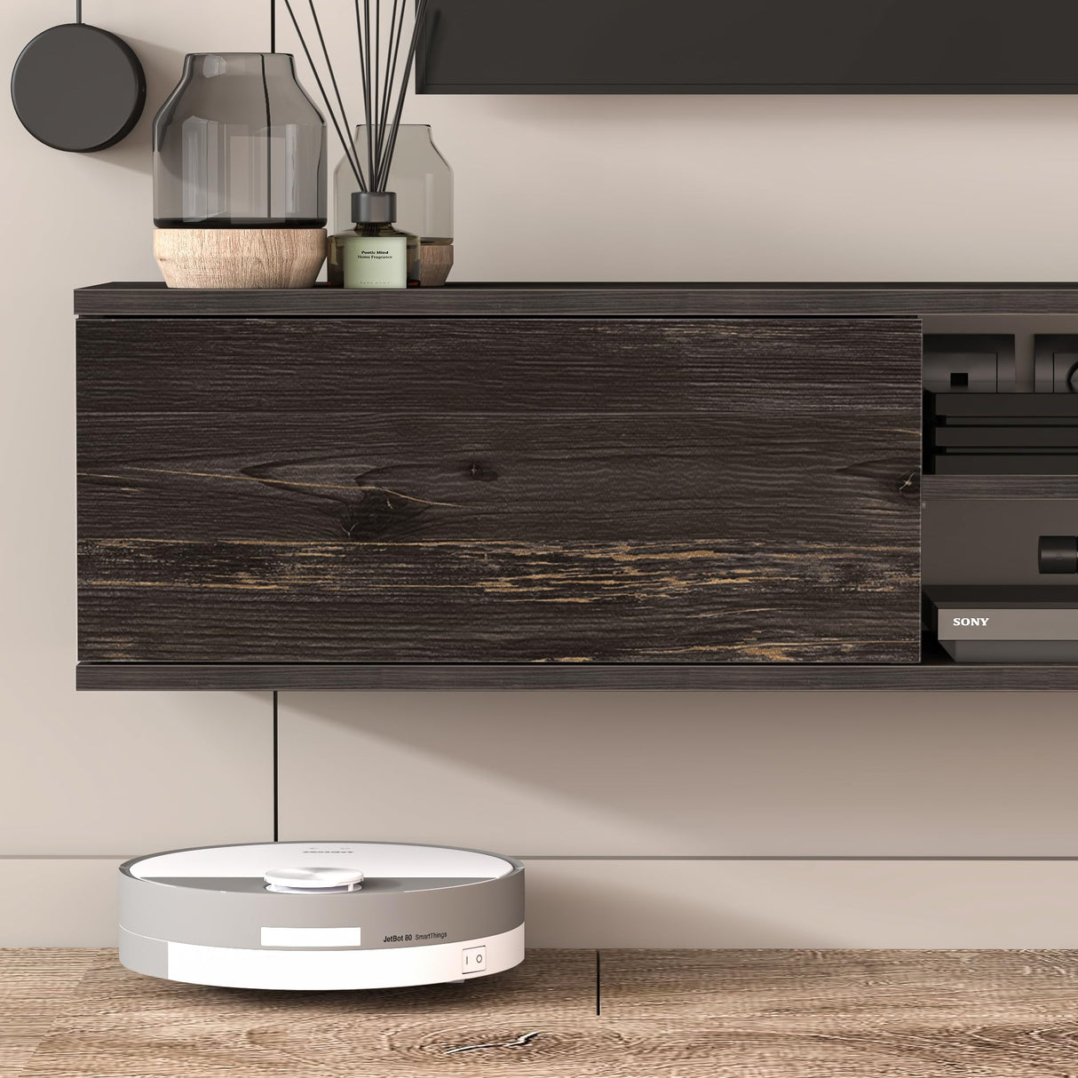 Atelier Mobili Floating TV Stand, 70 inch TV Stand for 75 inch TV, Floating TV Stand Wall Mounted, Floating Entertainment Center, TV Stands for Living Room, Black TV Stand (Black Oak) ATELIER MOBILI THE LEADER OF THE INTERCHANGEABLE FURNITURE