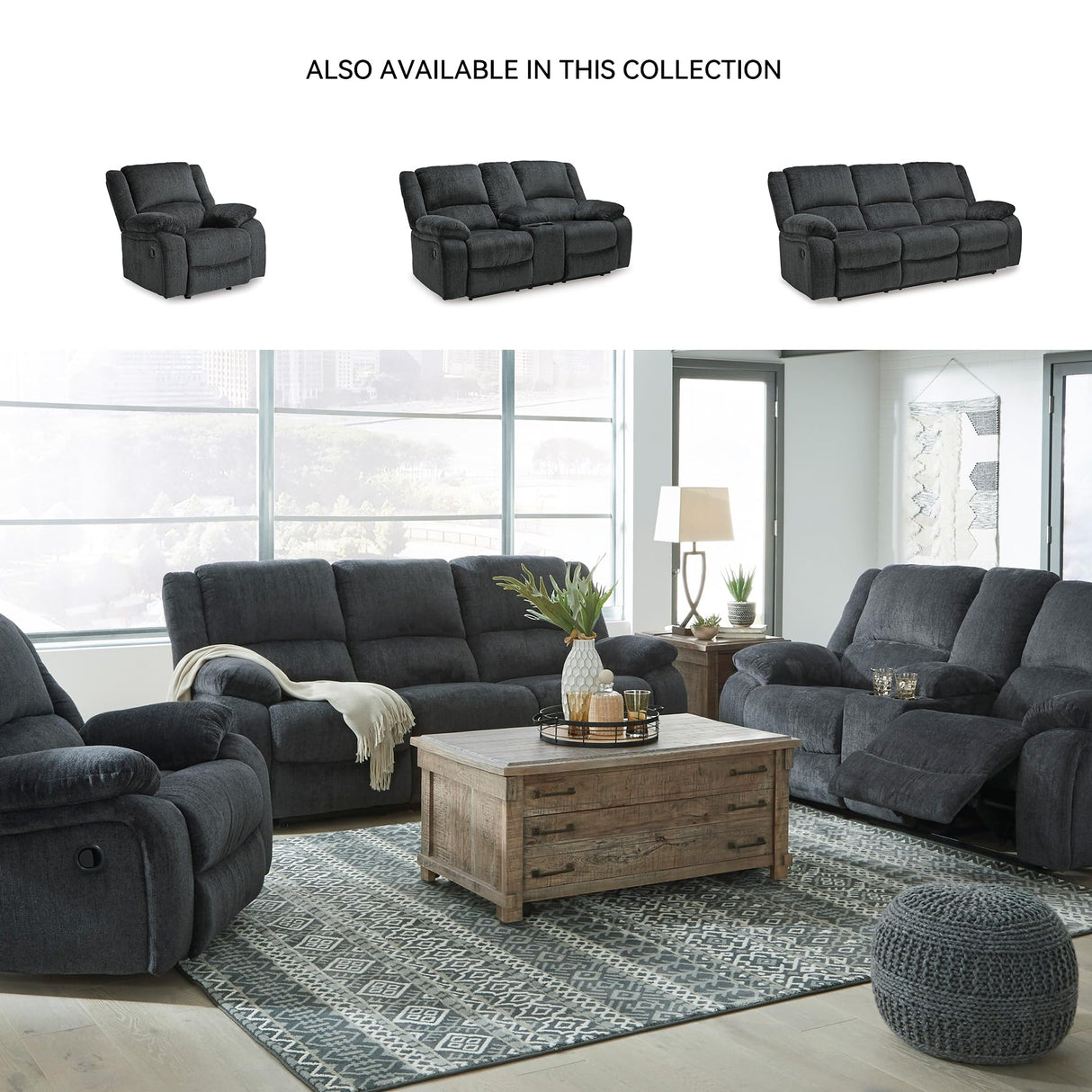 Signature Design by Ashley Draycoll Contemporary Double Reclining Manual Loveseat with Center Console, Dark Gray Signature Design by Ashley