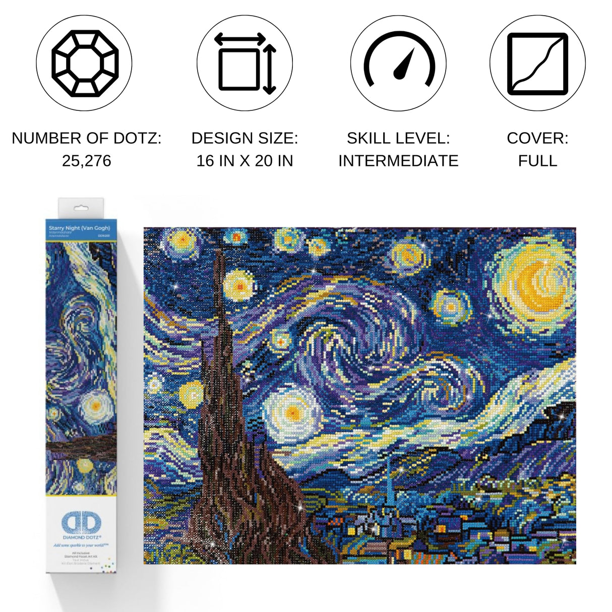 DIAMOND DOTZ Starry Night (Van Gogh) Diamond Painting Kits for Adults - Diamond Art Kits a Relaxing Creative Craft Kit with Dotz Gems 16x20 DIAMOND DOTZ