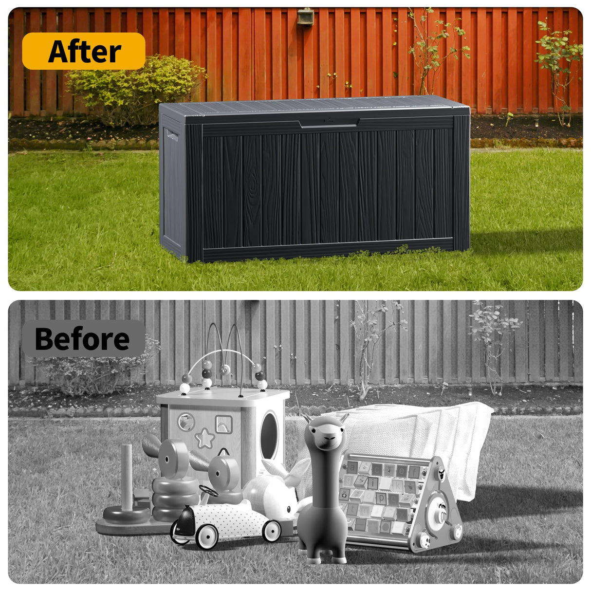 Decksplore 80 Gallon Outdoor Storage Box Waterproof Lockable Resin Deck Box Large, Patio Storage Bin for Pool Accessories Cushion Furniture, Garden Tools, UV-Resistant Outside Delivery Black Decksplore