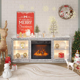 VINGLI Mirrored Fireplace TV Stand for 70" TV, Diamond Entertainment Center with Shelves ＆ 20 Color LED Lights, Media Console Table with 18'' Electric Fireplace for Living Room/Bedroom (Assembled) VINGLI