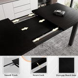 iPormis 5-Piece Dining Table Set for 4-8 People, Extendable Kitchen Table Set with 2 Benches and 2 Square Stools, Mid-Century Dining Room Table with Metal Frame & MDF Board, Saving Space, Black iPormis