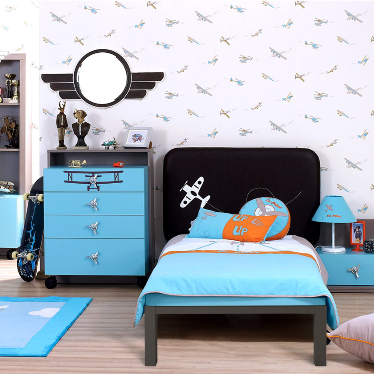 ROIL 14 inch Twin Size Bed Frames with Wide Wood Slats - 3500lbs Heavy Duty No Box Spring Needed Platform, Mattress Stoppers Single Metal Noise Free, Headboard Hole Underneath Storage ROIL