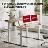SANODESK Electric Standing Desk 55 x 28 Inches Whole-Piece Desktop Height Adjustable Stand Up Desk w/6-Button Controller Ergonomic Computer Desk for Home Office, White Frame + Natural Tabletop SANODESK