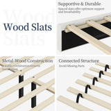 Yaheetech Upholstered Bed Frame, Modern Queen Bed Platform with Square Stitched&Button Tufting Headboard Height Adjustable, Wooden Slats Support, No Box Spring Needed, Queen Size, Beige Yaheetech