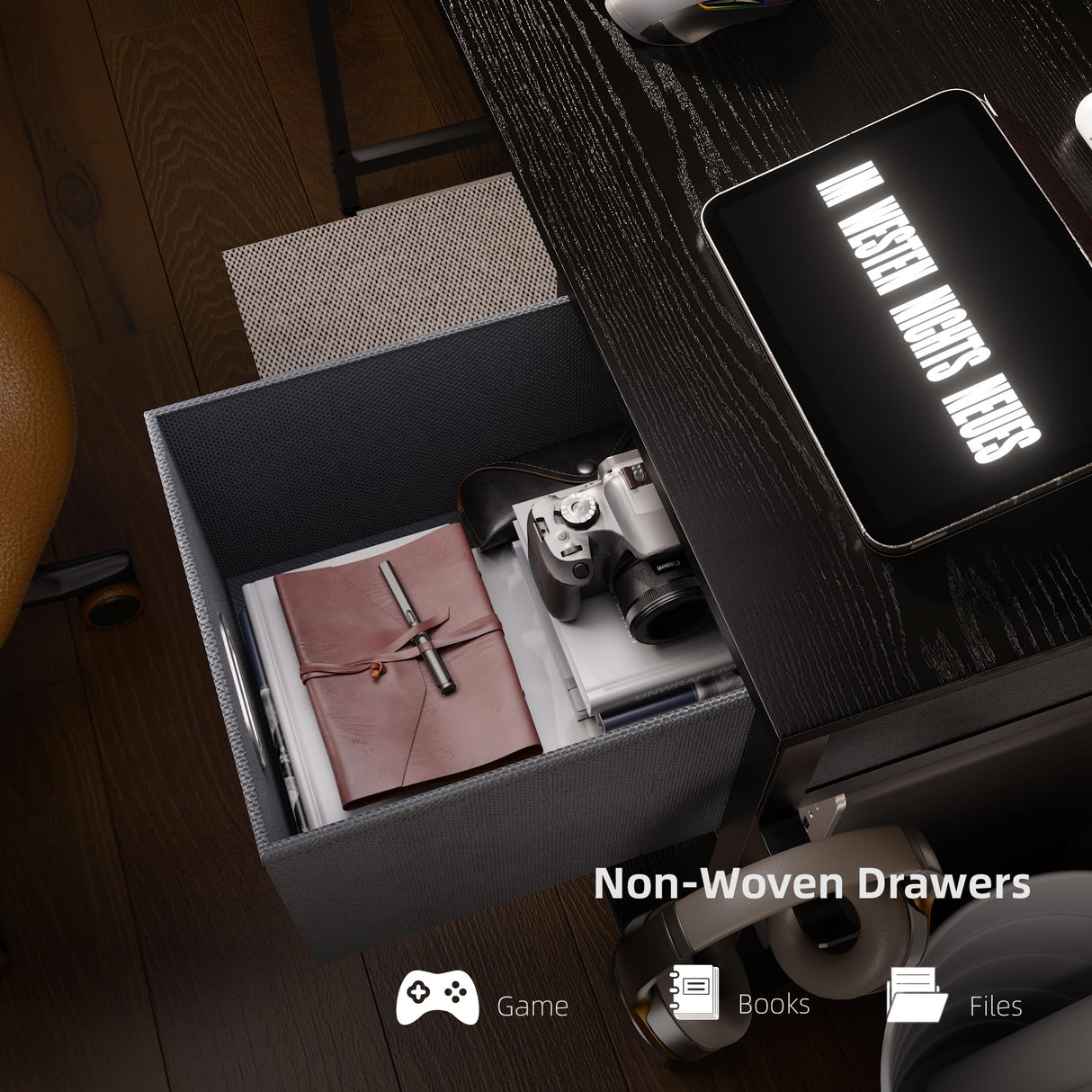 Pamray 39 Inch Computer Desk with Monitor Stand Small Home Office Desks with Non-Woven Storage Drawer for Bedroom Study Table Writing and Work Desk Pink Pamray