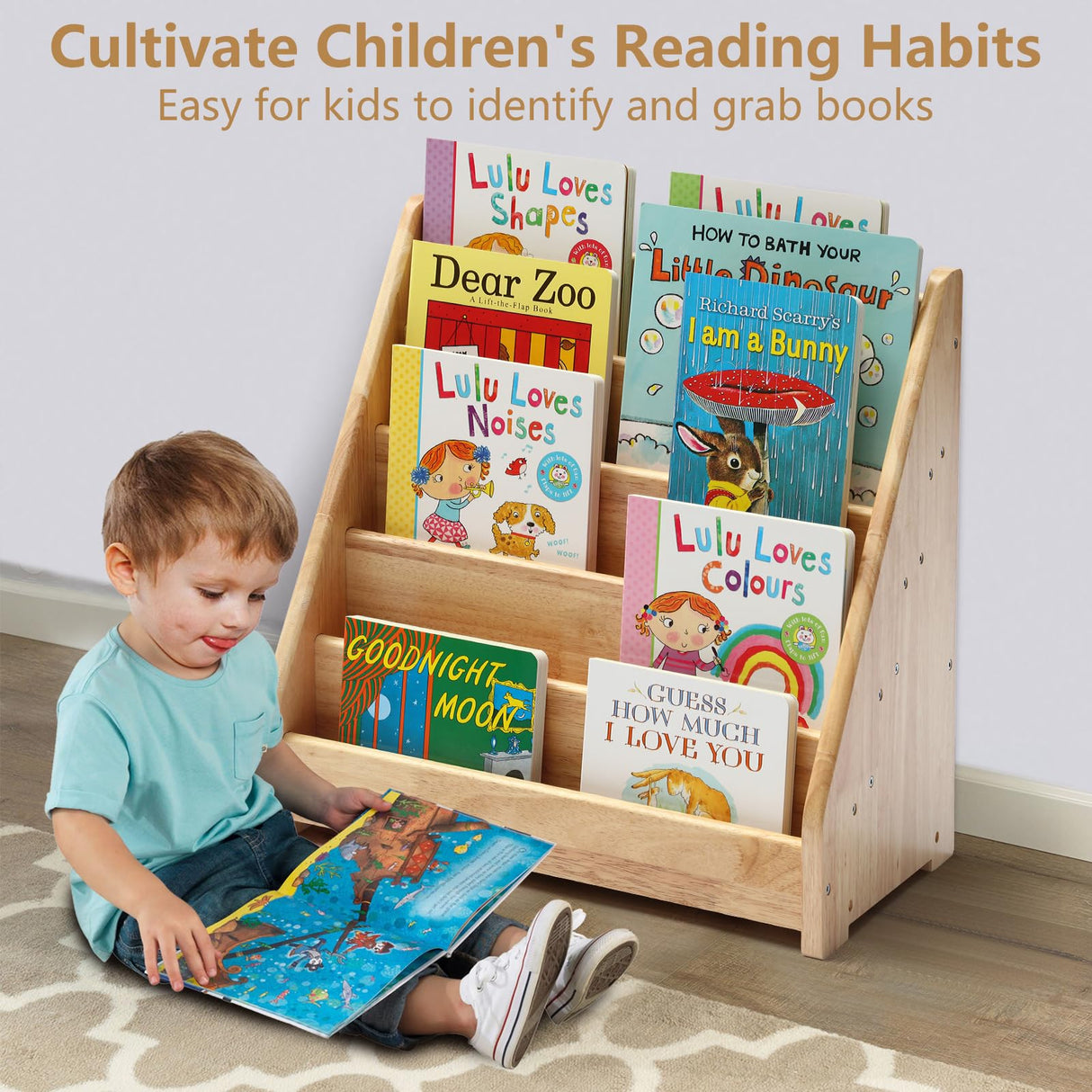 Nuoex 5-Tier Wooden Montessori Bookshelf with Chalkboard for Toddlers Nuoex